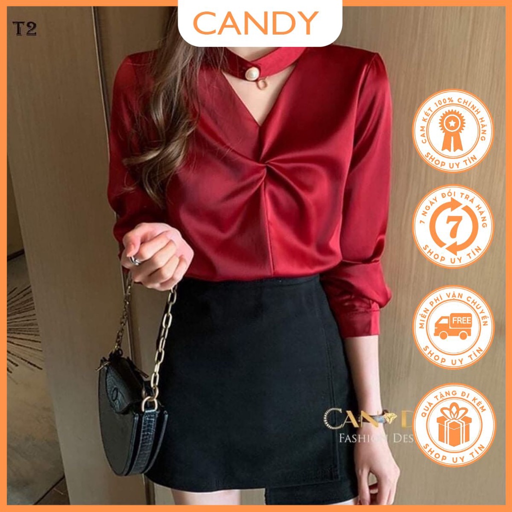 Áo sơ mi nữ kiểu công sở dài tay form suông phong cách hàn quốc thiết kế cách điệu T2 Candy Fashion
