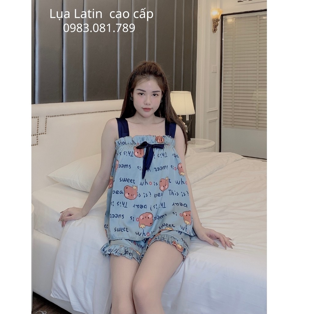 Bộ Pijama Lụa Latin Cao Cấp - Áo 2 Dây hình dễ thương [ Ảnh Thật - Video Thật ]