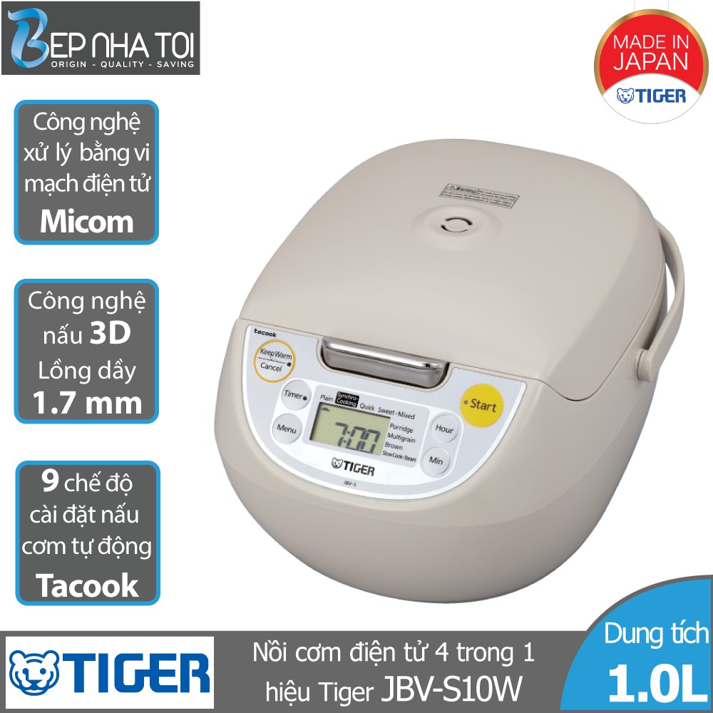 Nồi cơm điện tử Tiger 4 trong 1 JBV-S10W (1.0L)