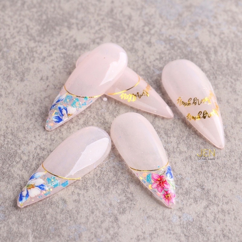 Sticker dán móng đường cong tròn line viền vàng-hình dán nail