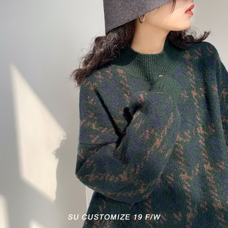Áo Sweater Cổ Lọ Họa Tiết Houndstooth Thời Trang Mùa Đông Cho Nữ