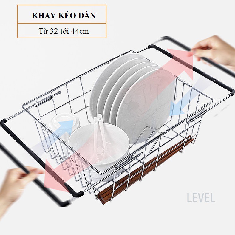 [Mã BMBAU50 giảm 7% đơn 99K] Kệ gác bồn rửa chén đựng Hoa quả, Chén đĩa, Rau củ Latimax Inox 304 Co dãn từ 32 - 44 cm