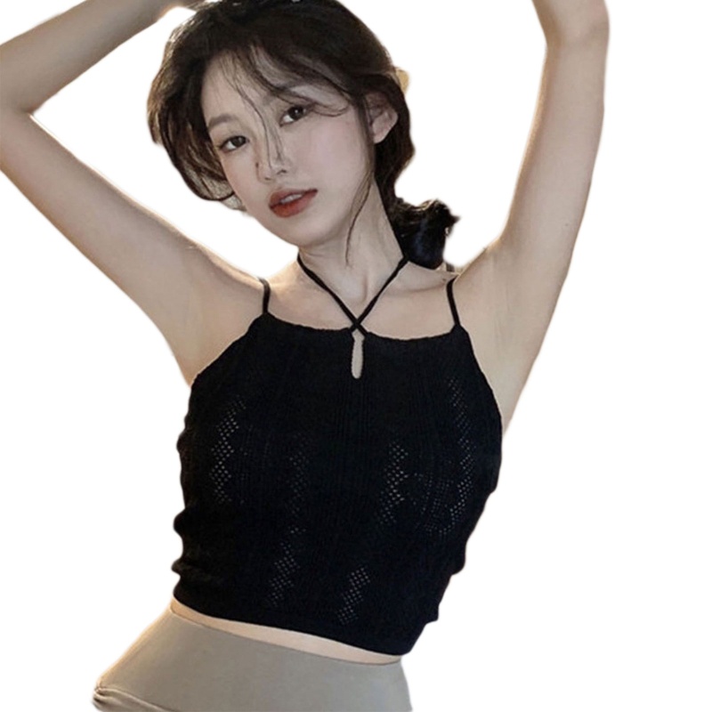 Áo Croptop Dệt Kim Hai Dây Cổ Yếm Thời Trang Quyến Rũ Cho Nữ