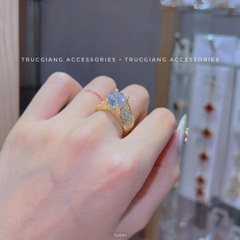 Nhẫn xi bạch kim mạ vàng soàn tấm có hột ẩn