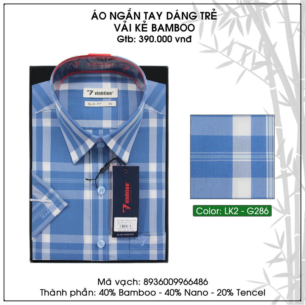Áo sơ mi nam tay ngắn vạt bầu Slim Fit Bamboo Vĩnh Tiến 390 - G286