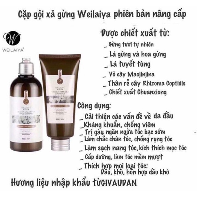 Kết quả hình ảnh cho bộ gội xả gừng weilaiya nau