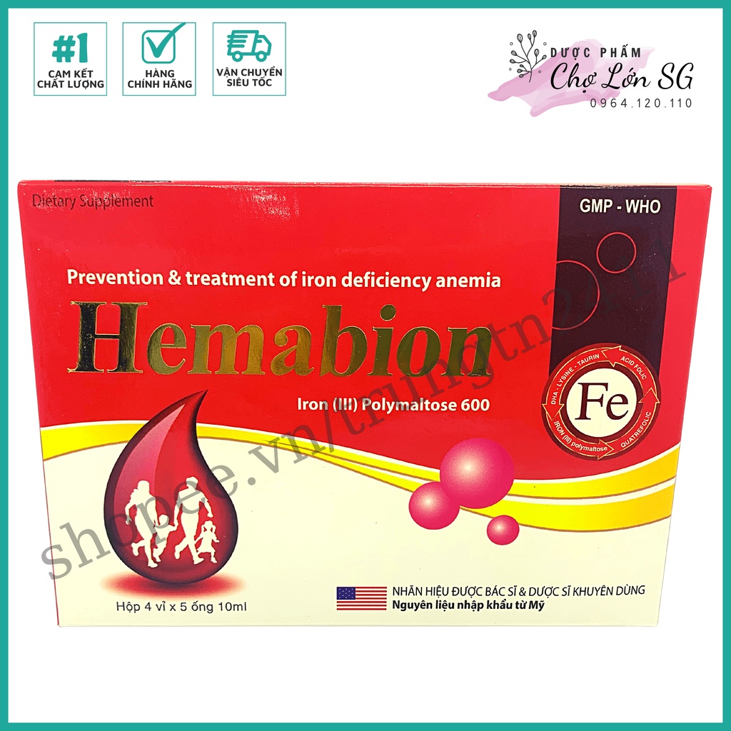 Siro bổ sung sắt ống HEMABION giảm nguy cơ thiếu maú do thiếu sắt - Hộp 20 ống
