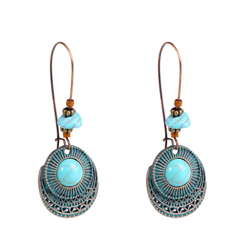Set 9 Đôi Bông Tai Mạ Bạc Đính Đá Ngọc Lam Phong Cách Bohemian