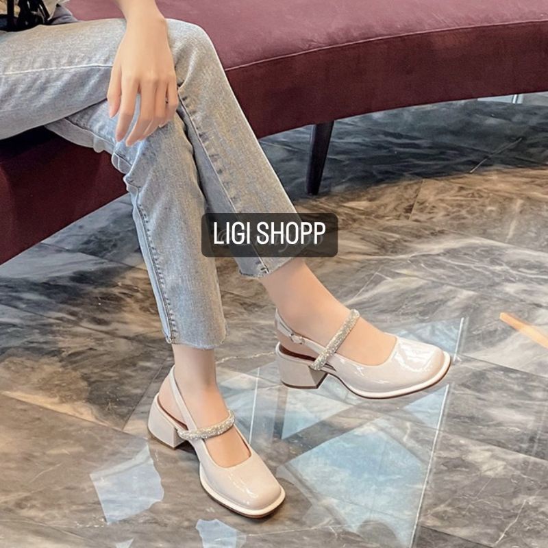Giày đế cao 3p 5p nữ quai ngang, giày búp bê nữ hở gót phong cách tiểu thư