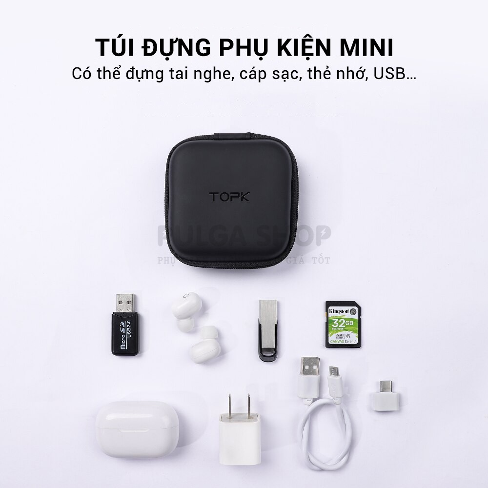 Hộp Đựng Tai Nghe/Dây Cáp Sạc TOPK J07 - Bao Đựng Phụ Kiện Mini Thẻ Nhớ/USB Có Túi Lưới Tiện Lợi Chống Sốc, Chống Nước