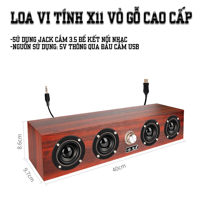 Loa Máy Tính Để Bàn Vỏ Gỗ X-11 Âm Thanh Siêu Trầm