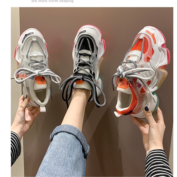 ❁ 🄱🄾🅂🅂 🅂🄷🄾🄴🅂 ❁ Giày thể thao nữ ulzzang đế cao hình sóng sắc màu cầu vồng hottrend 2020