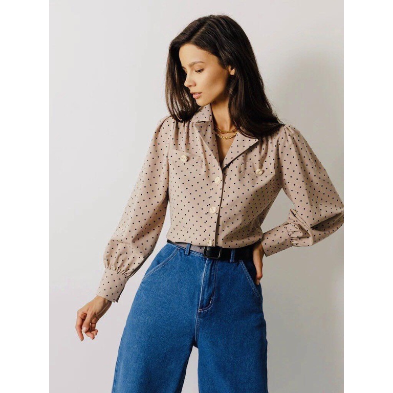 Áo sơ mi nữ tay dài chấm bi