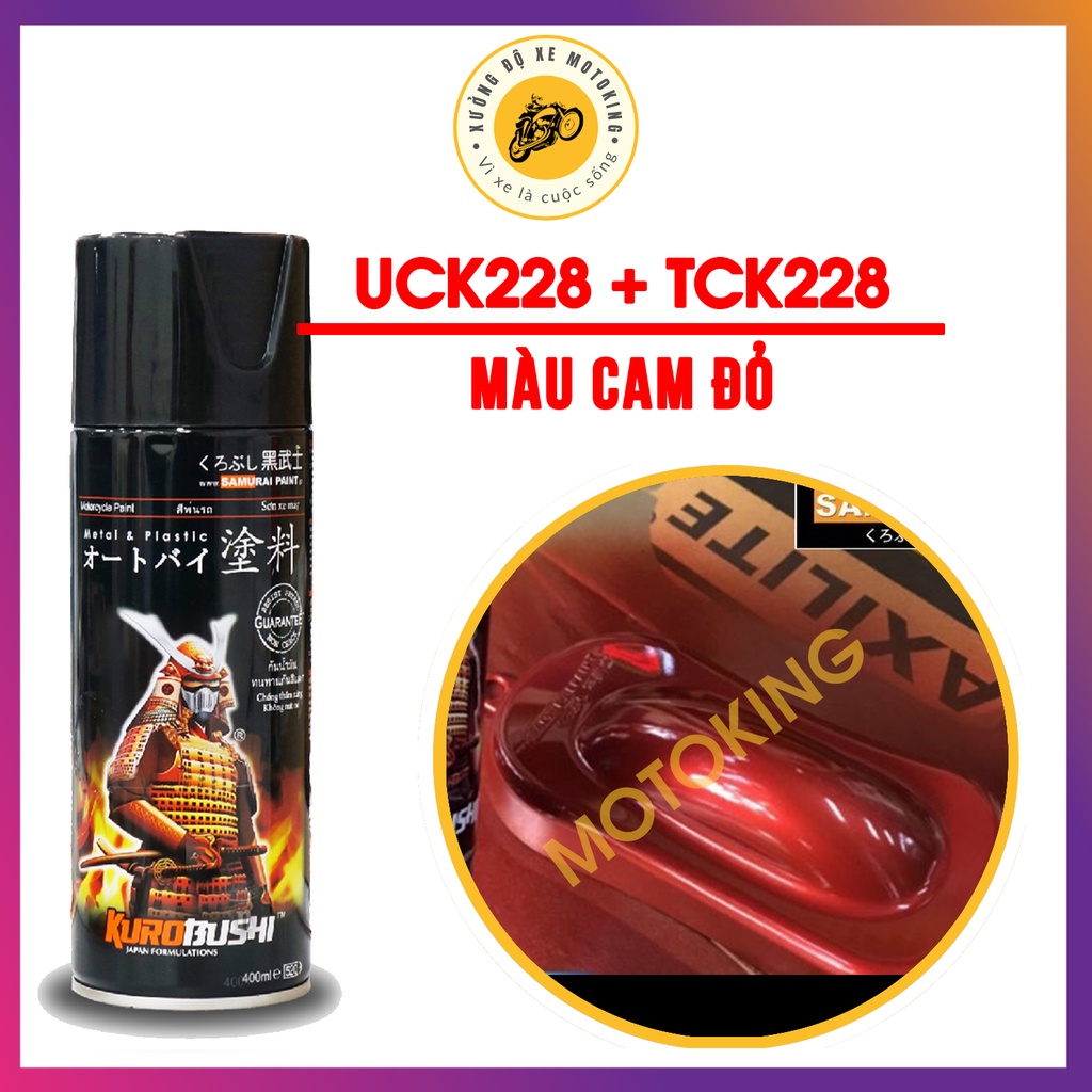 Combo sơn samurai màu cam đỏ UC + TCK228 dòng sơn xịt màu 2 lớp chuyên dụng cho sơn xe máy, ô tô