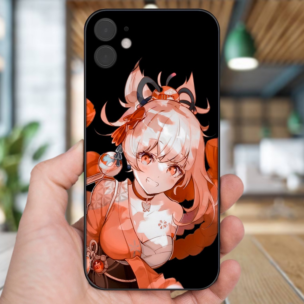 Ốp lưng iPhone 11 dẻo đen cạnh vuông in hình Yoimiya Genshin Impact