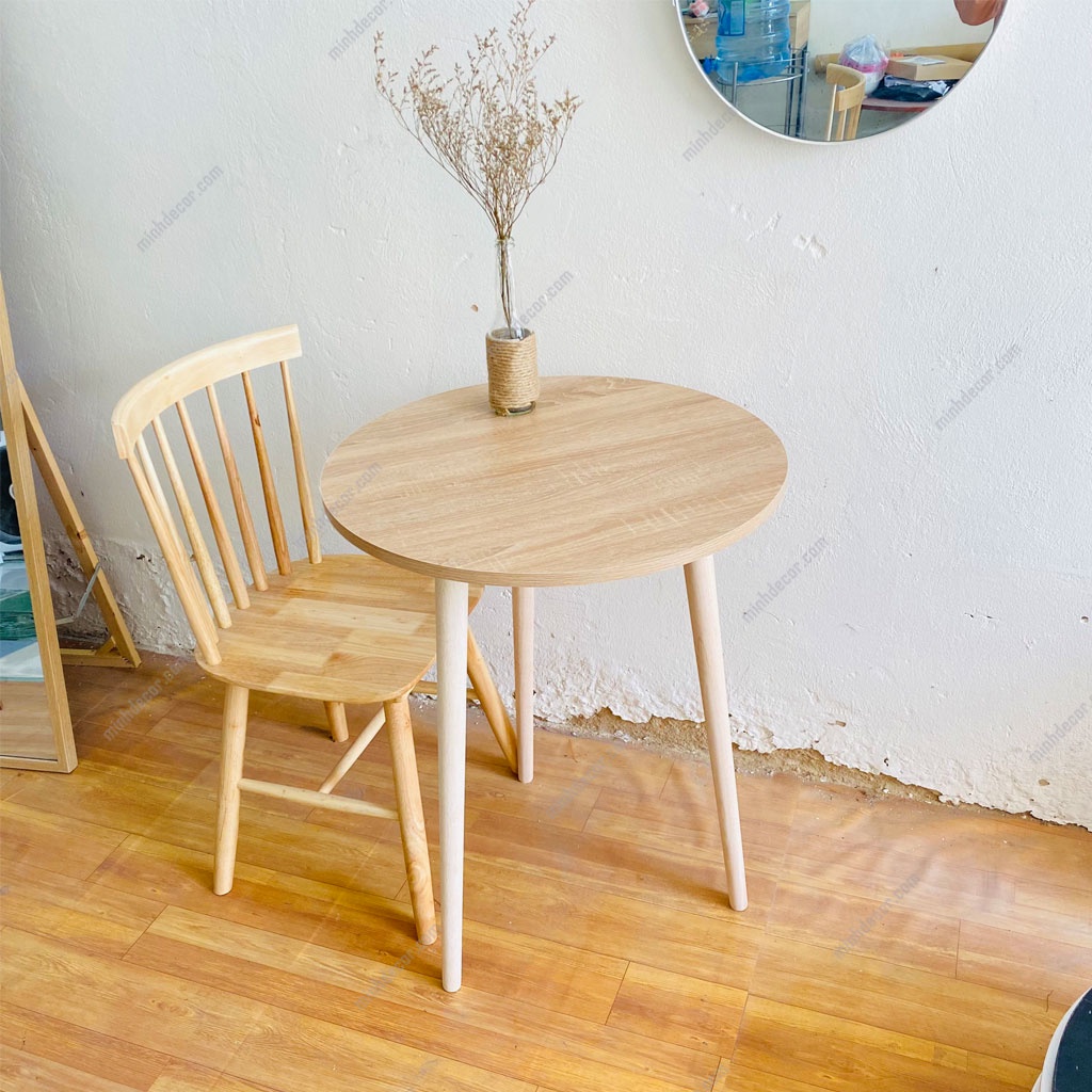 Bàn Trà Tròn Chân Cao 75cm  Màu Gỗ Vintage