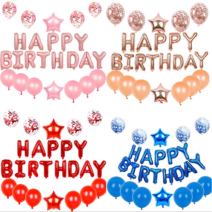 Set 13 Bong Bóng Tráng Nhôm 16 INCH Hình Chữ Happy Birthday Nhiều Màu Sắc