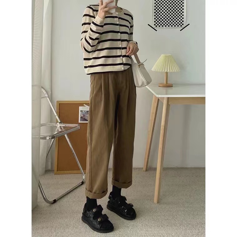 Quần Yếm Dáng Rộng Ống Suông Phong Cách Retro Hàn Quốc Giản Dị Thời Trang Mùa Thu