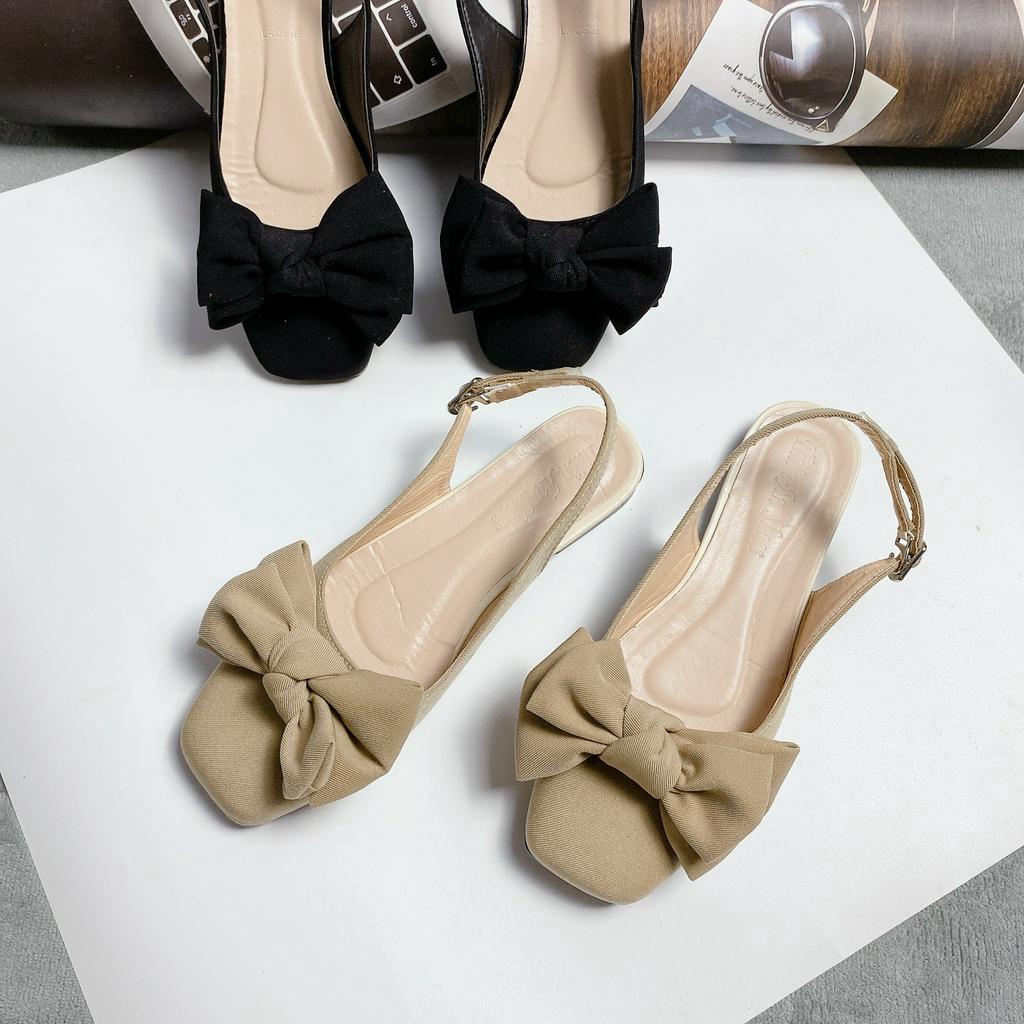 Giày sandal nữ nơ mũi vuông cực xinh nhẹ nhàng êm chân