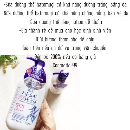 Sữa dưỡng thể hatomugi, Kem body trắng da nhật bản 400ml chính hãng dưỡng ẩm dưỡng trắng da Cosmetic999
