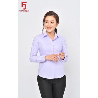 Áo sơ mi nữ tay dài Thái Hòa trơn - Màu tím nhạt - 047-08