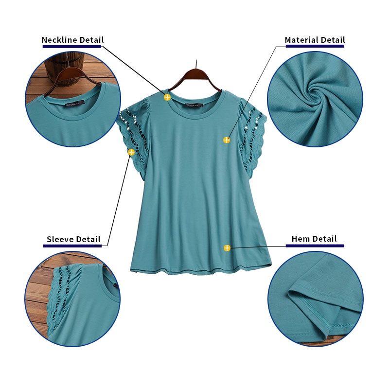 Áo kiểu Zanzea tay ngắn cổ tròn phối ren thời trang cho nữ