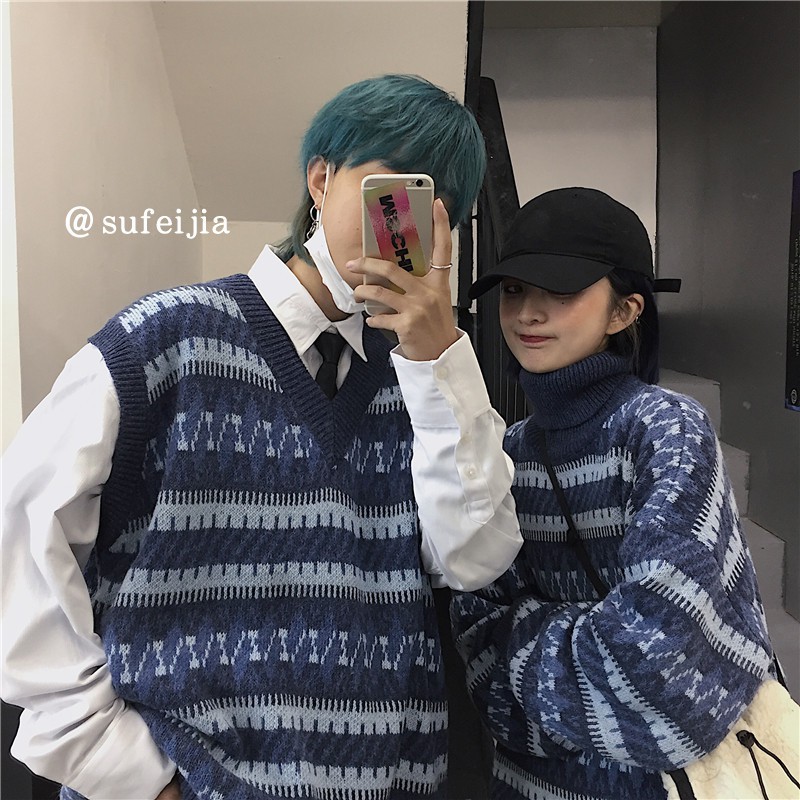 Áo len cổ cao - áo gile họa tiết size M L XL