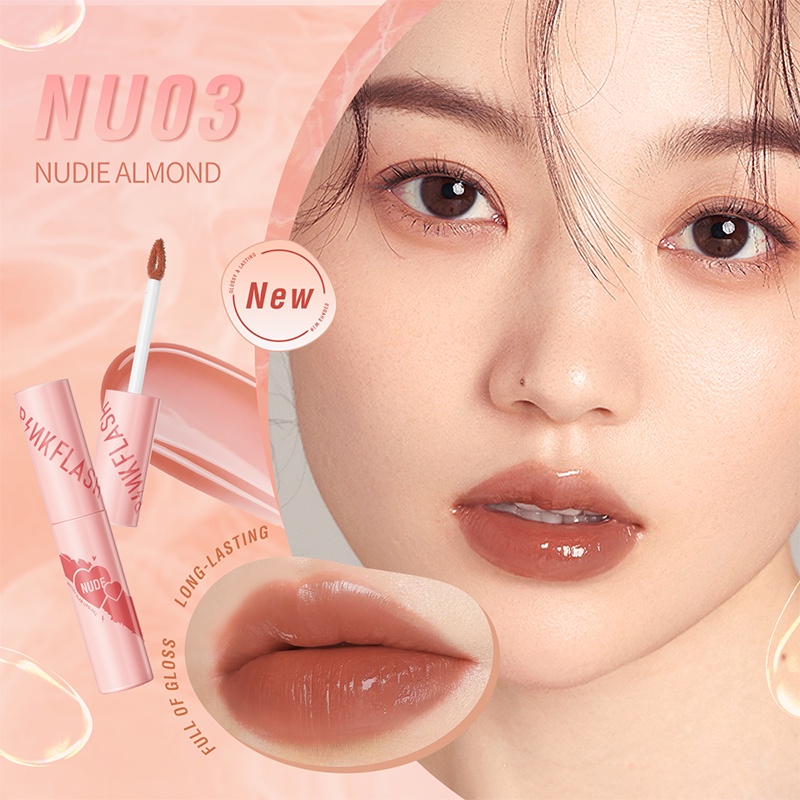 Son môi PINKFLASH Dính nước Siêu bóng Tint Dưỡng ẩm Không dính Lâu trôi 30g