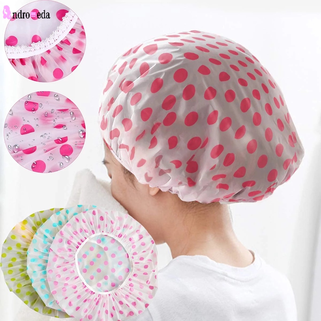 Mũ Trùm Tóc Khi Tắm Họa Tiết Chấm Bi Chống Thấm Nước Có Thể Tái Sử Dụng Nhiều Màu Sắc
