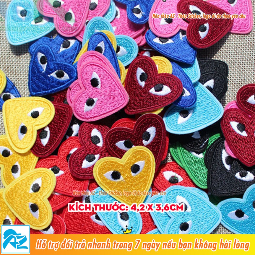 Patch vải thêu hình comme des garcons trái tim - Sticker Logo ủi quần áo balo S151