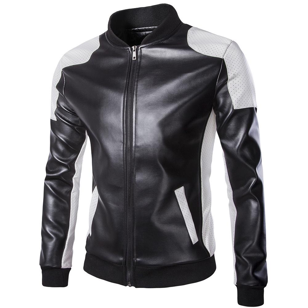 Áo khoác da phối màu trắng đen tương phản thời trang cho nam size M-5XL