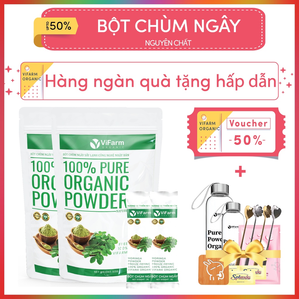 Bột Chùm Ngây Sấy Lạnh ViFarm 50Gram Nguyên Chất 100%, Bột Chùm Ngây Đắp Mặt, Dưỡng Da, Thải Độc Cơ Thể