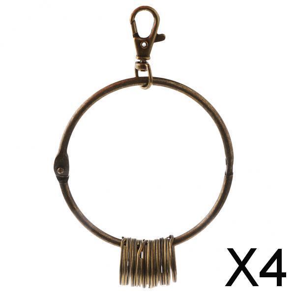 Set 4 Móc Khóa Tròn Lớn Bằng Đồng Phong Cách Vintage Kèm 10 Vòng Nhỏ