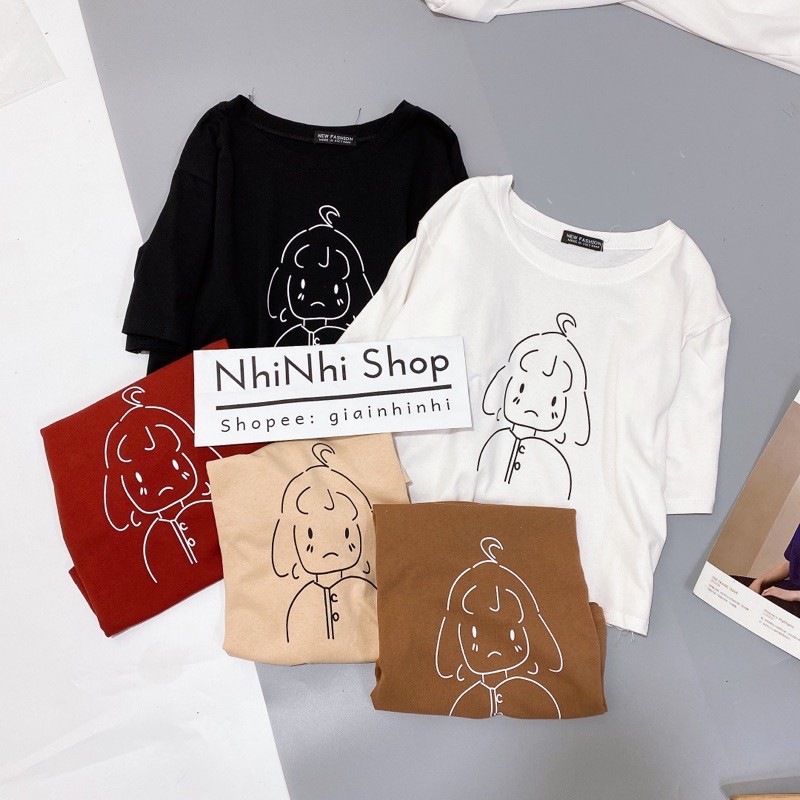 Áo phông croptop dáng rộng in hình cô gái, Áo phông form rộng dáng ngắn AT1997 - NhiNhi Shop