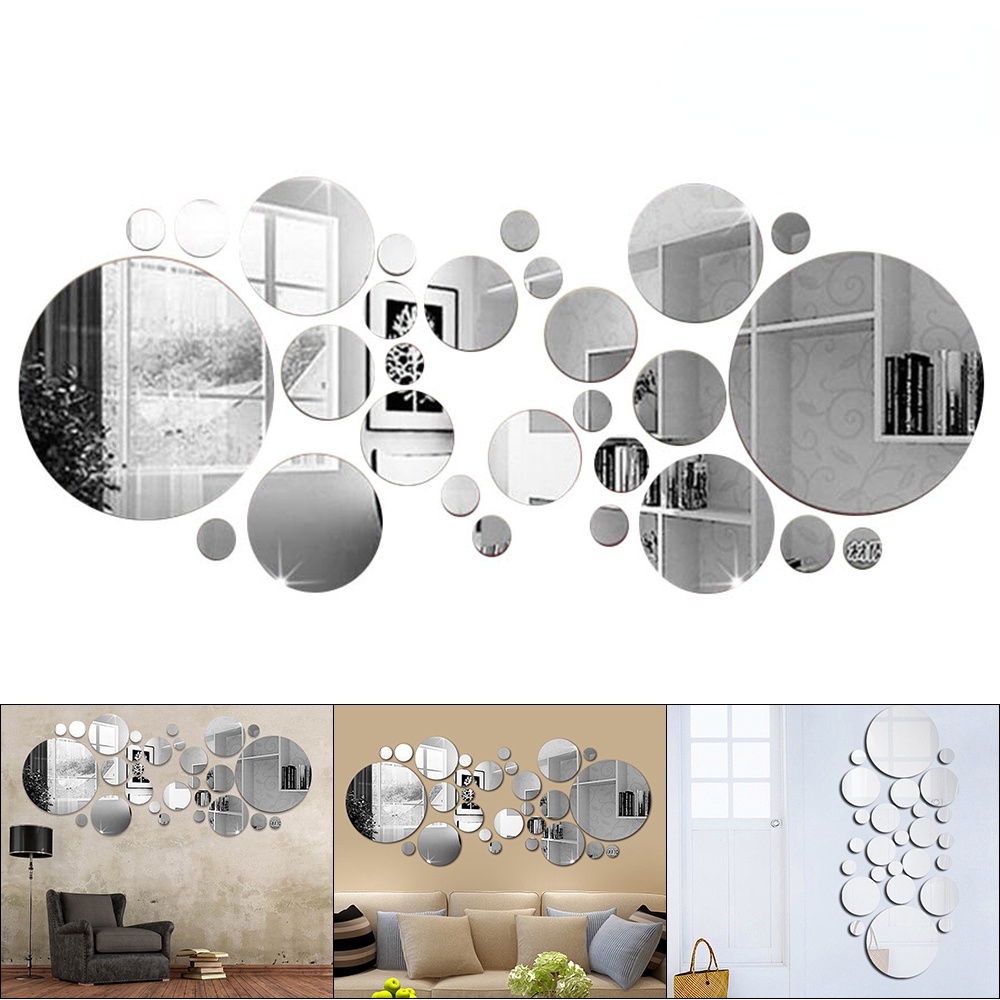 Bộ 28 miếng dán tường tráng gương 3D độc đáo trang trí nhà cửa/ phòng khách/ nhà tắm