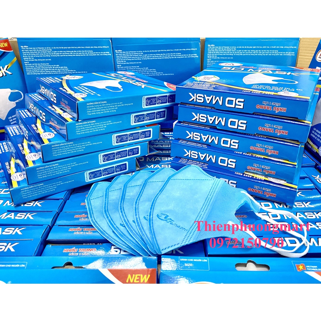 Combo 10 hộp Khẩu trang 5D FAMAPRO 3 lớp kháng khuẩn