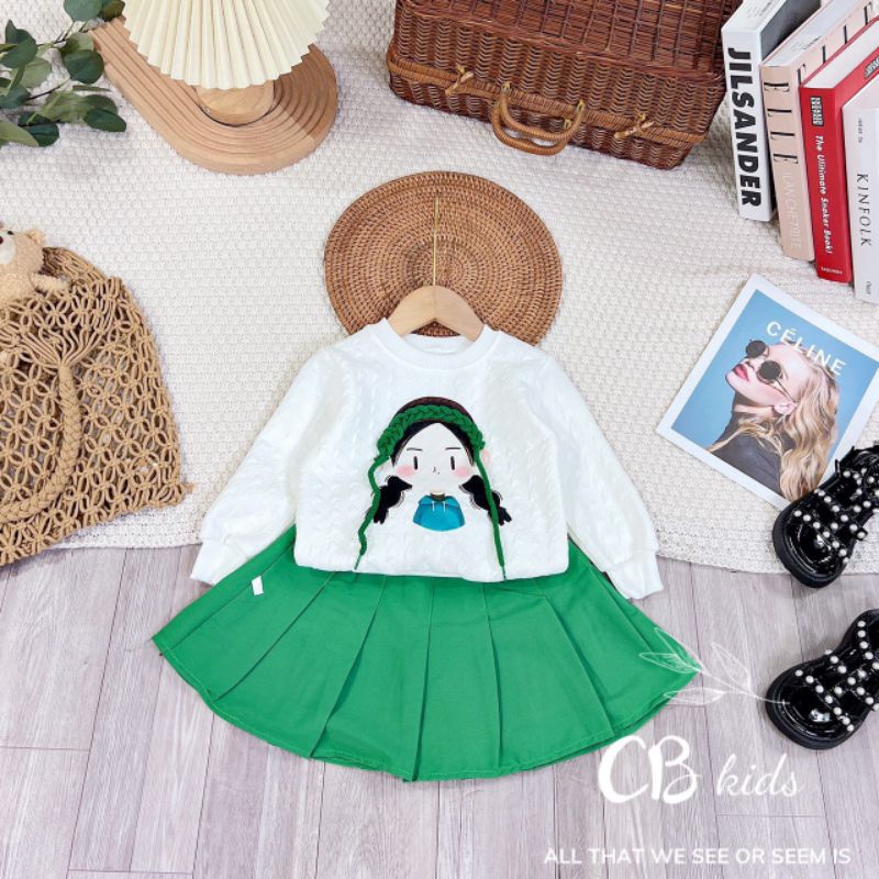 Set váy áo hoạ tiết dễ thương bé gái