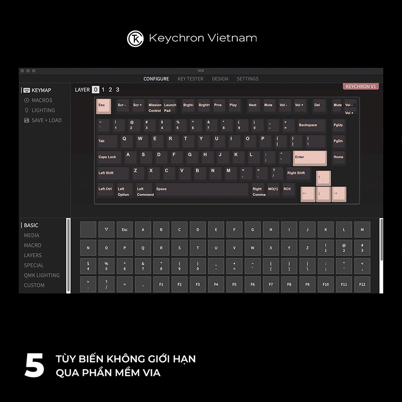 Kit - Bàn phím cơ Keychron V1 QMK / VIA - bảo hành 12 tháng