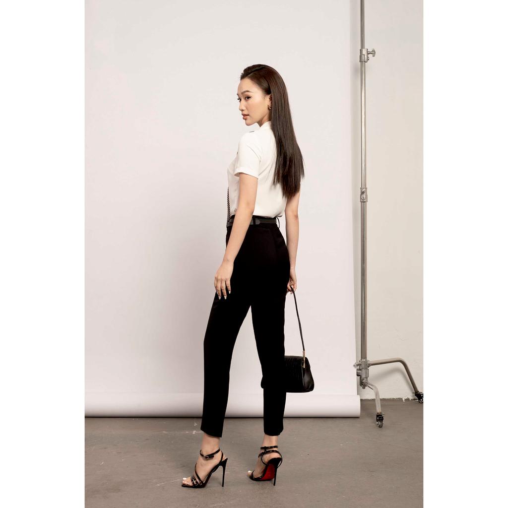 Áo sơ mi cổ đức, cộc tay, phối dây buộc kẻ caro nhỏ MMOutfit M-AO071021216