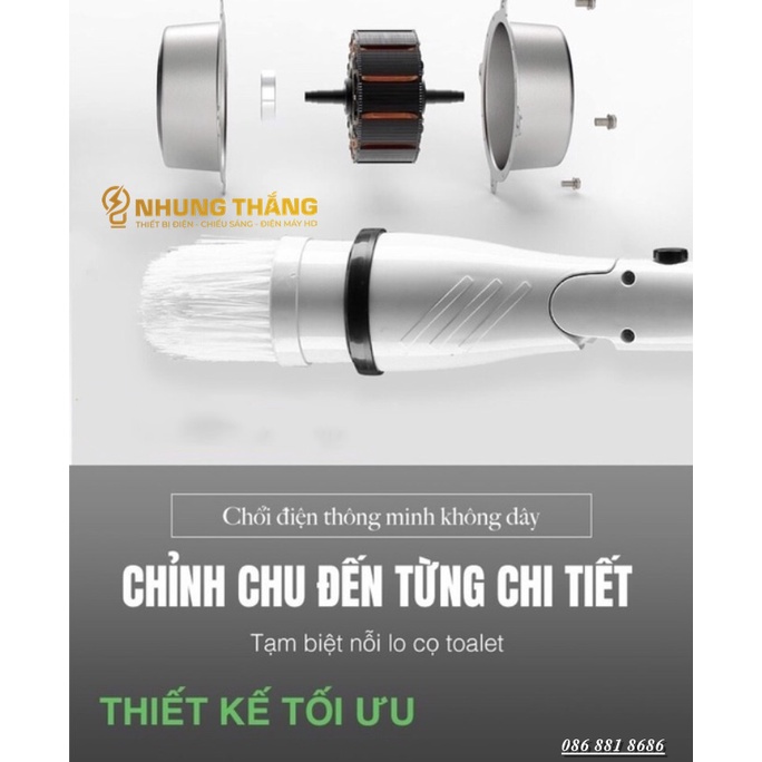 Máy Cọ Chà Sàn Vệ Sinh Tự Động MA-8825 - Pin 4000mah - Bàn Chải Làm Sạch Vệ Sinh, Nhà Tắm Không Dây Với 4 Đầu Thay Thế