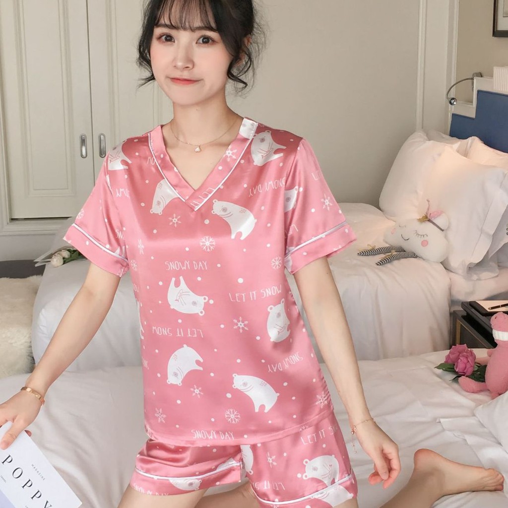 Bộ Đồ Ngủ Lụa 2 Dây Tay Dài Quyến Rũ Cho Nữ đồ ngủ pyjamas pijama nam nữ mùa hè đồ đôi pijama ngắn lụa satin dễ thương bigsize đồ mặc nhà cao cấp