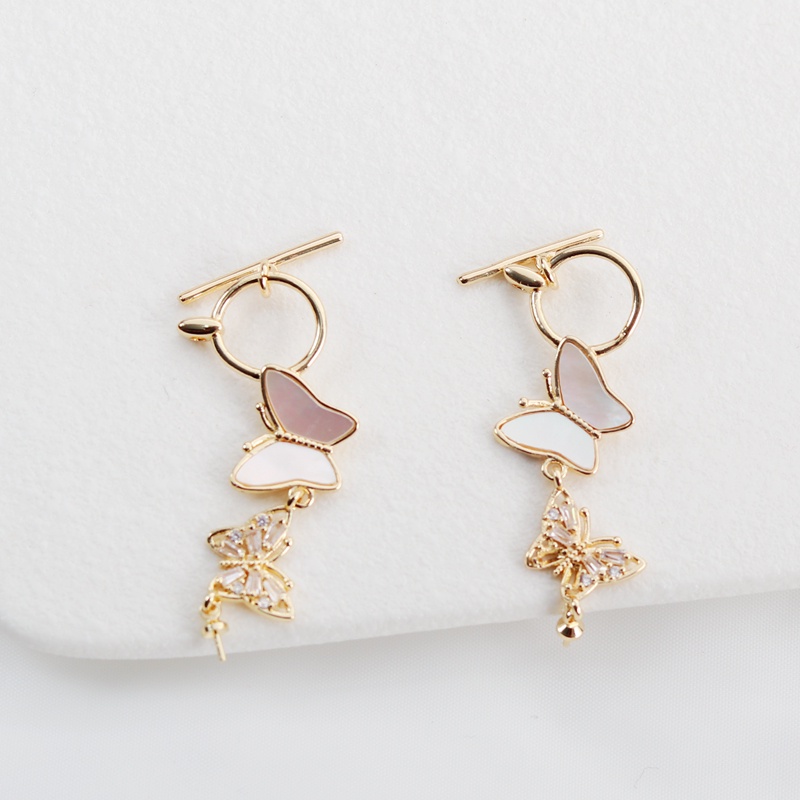 Móc Khóa Vòng Tay / Dây Chuyền Bằng Đồng Mạ Vàng 14k Đính Đá Zircon Hình Bướm / Cá / Bướm Có Khóa Cài IQ