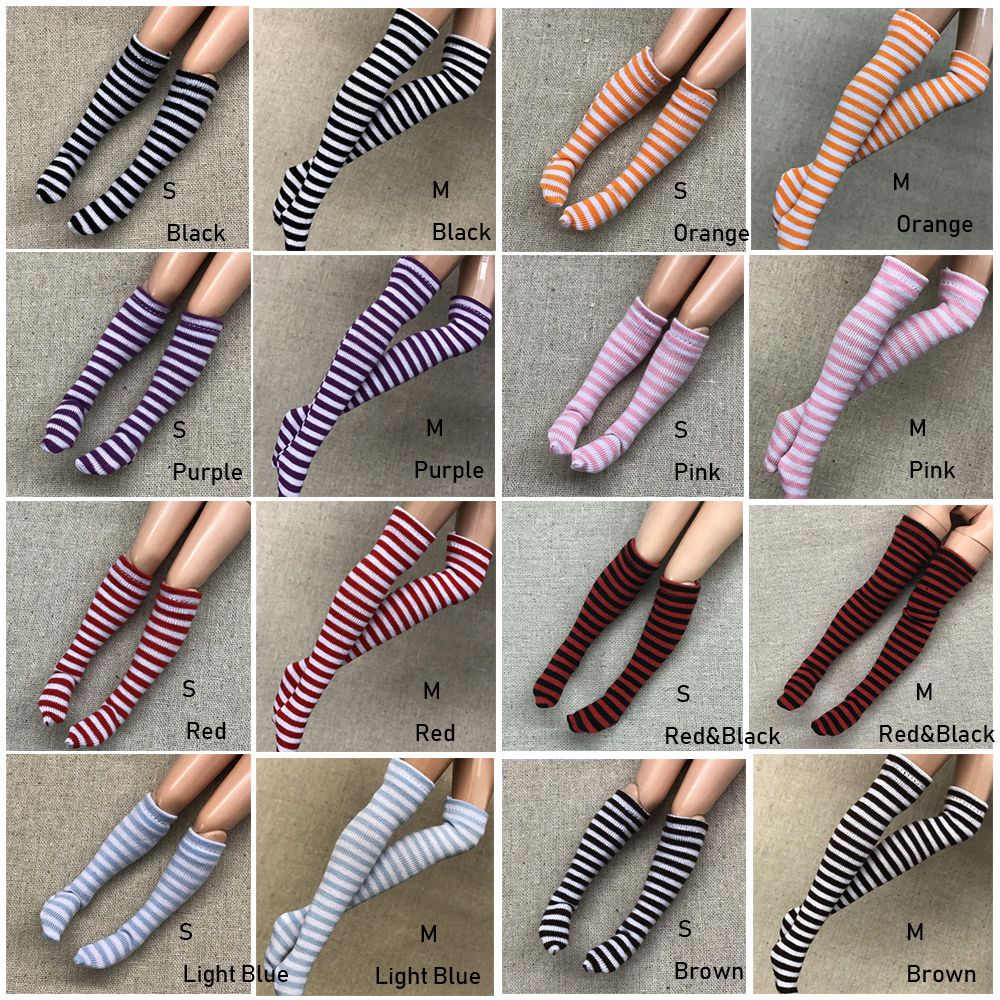 Đôi tất kẻ sọc nhiều màu thiết kế thời trang chất lượng cao cho búp bê 1 / 6 DIY