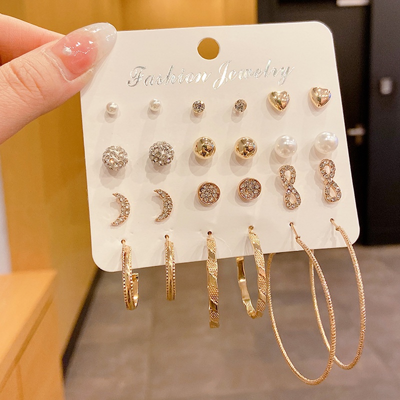 Set khuyên tai đính đá ngọc trai giả đơn giản thời trang