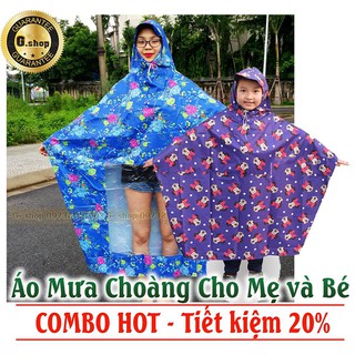 Combo áo mưa hot cho mẹ và bé - tiết kiệm 20% - siêu bền nhẹ : áo mưa choàng cho mẹ + áo mưa choàng trẻ em