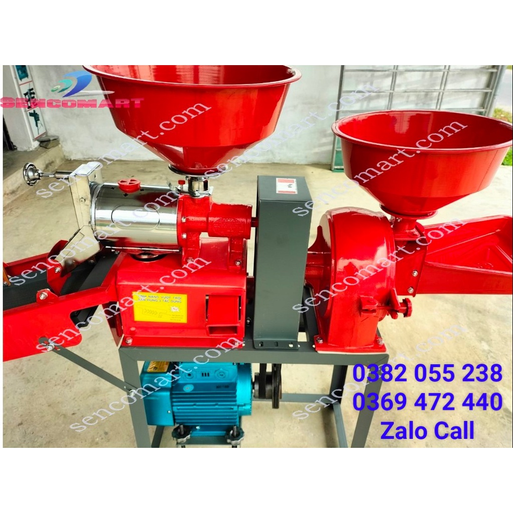 Máy xát gạo nghiền bột mini gia đình 3 cấp rung lọc sạn