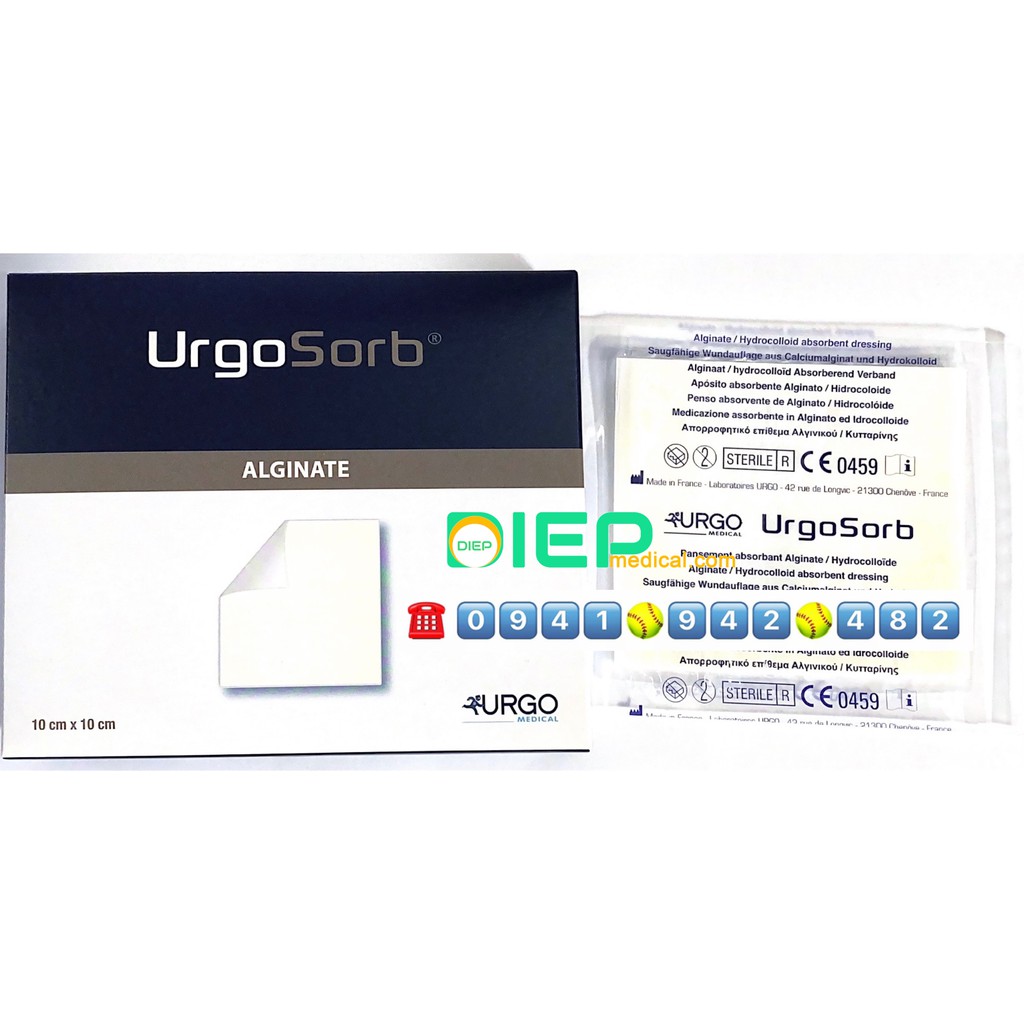 ✅ URGOSORB miếng 10cm x 10cm - Băng gạc Alginate hút dịch, cầm máu, nhanh lành thương
