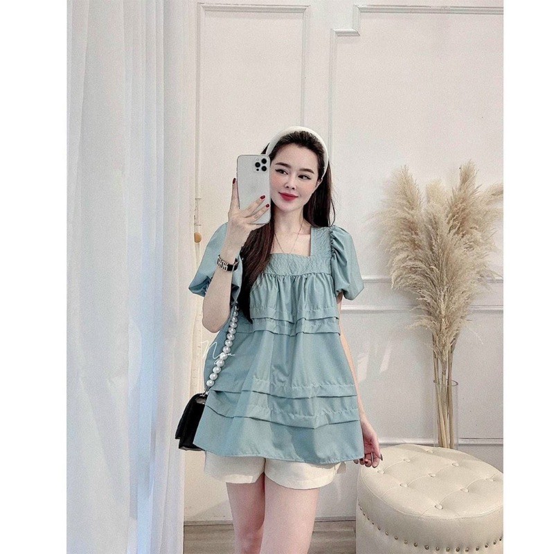 Set áo babydoll cổ vuông💥𝗛𝗔̀𝗡𝗚 𝗠𝗢̛́𝗜 𝗖𝗛𝗔̂́𝗧 Đ𝗘̣𝗣💥mix sooc | BigBuy360 - bigbuy360.vn