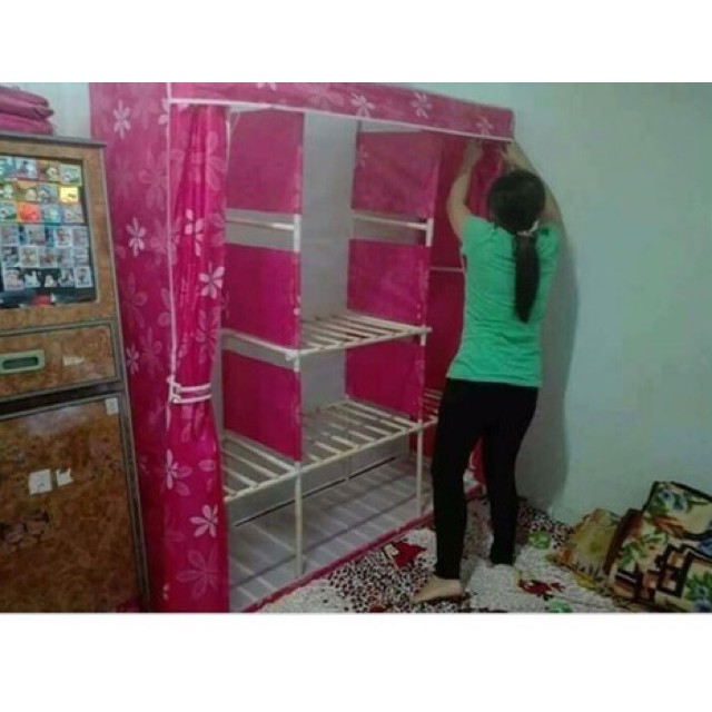 [Bảo hành 18 tháng] Tủ vải 3 buồng khung gỗ bền đẹp (video thật)