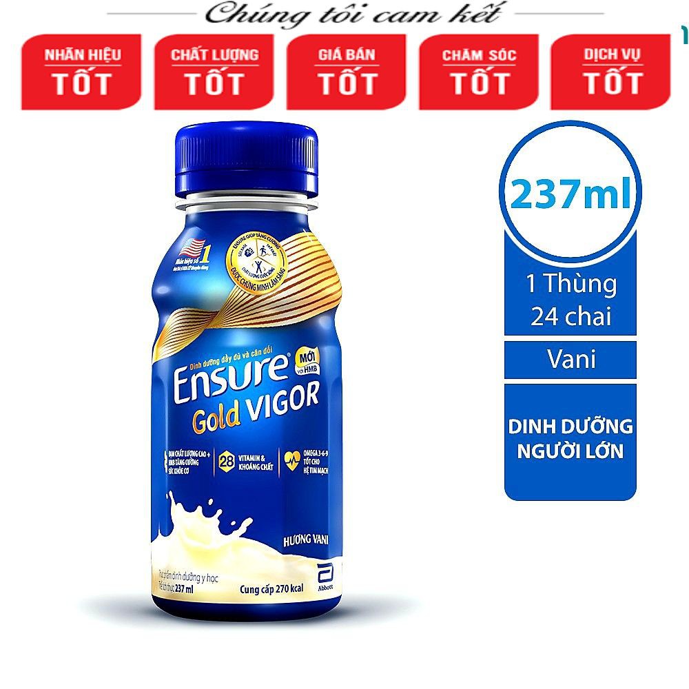 Sữa bột pha sẵn Ensure Gold Vigor vani chai 237ml